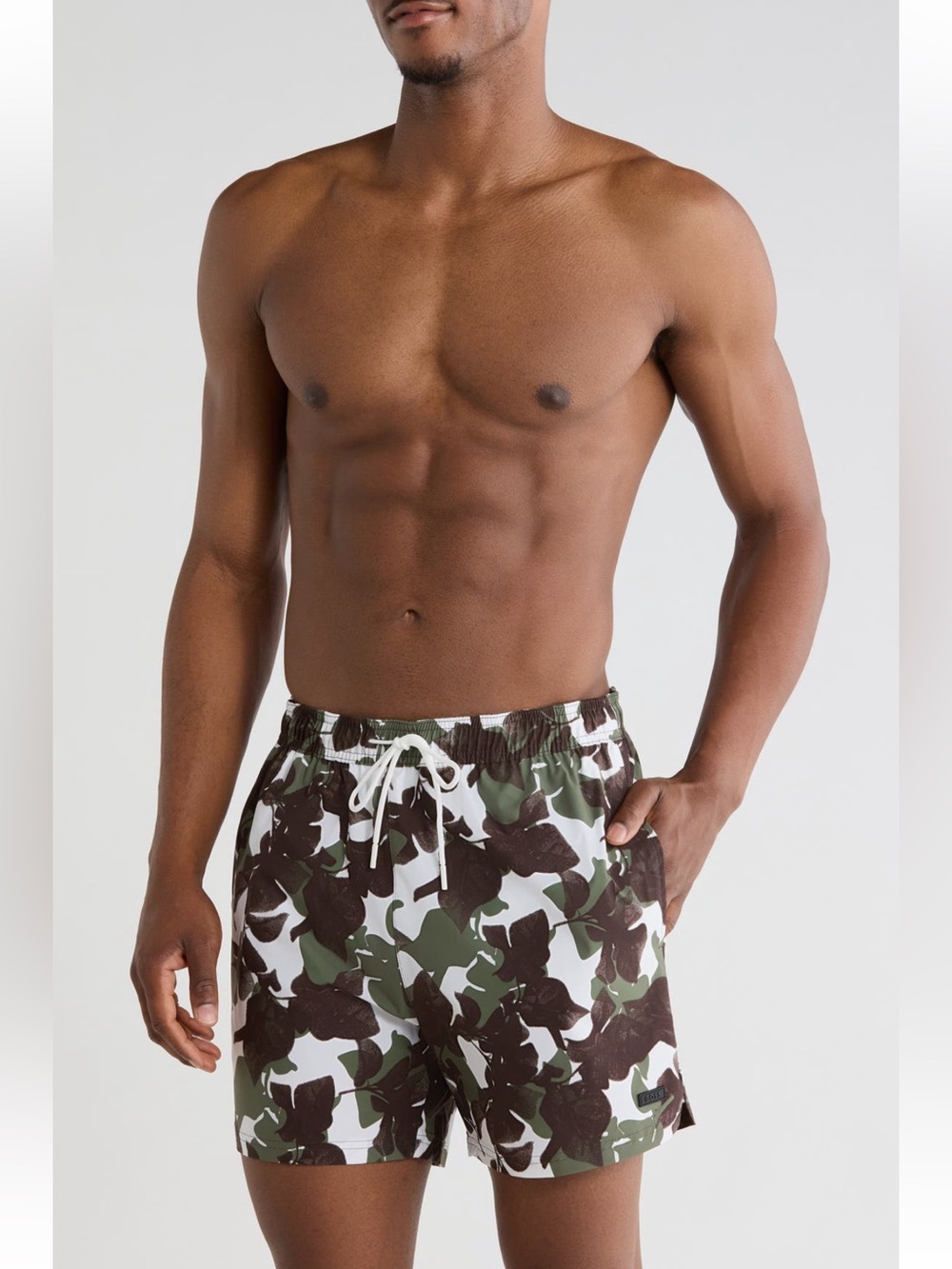 Hugo Boss Camo Print Swim Trunks - Olive & Brown